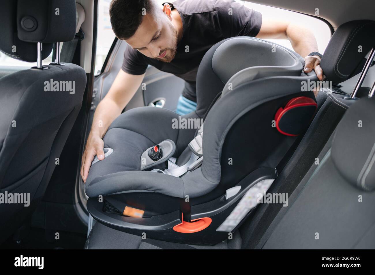 Wearing Seatbelts Seat Belt Adult Baby Car Seat Man Installs A