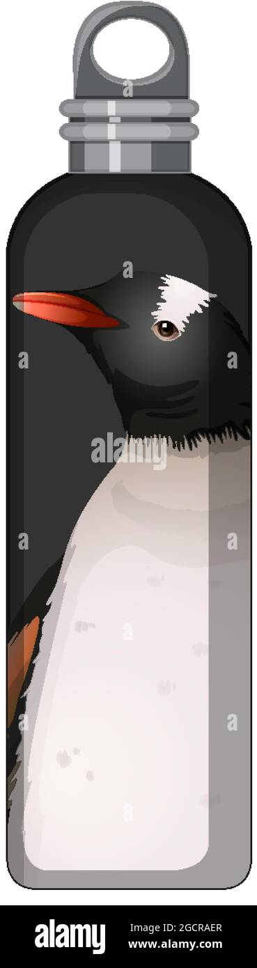 A black thermos bottle with penguin pattern illustration Stock Vector