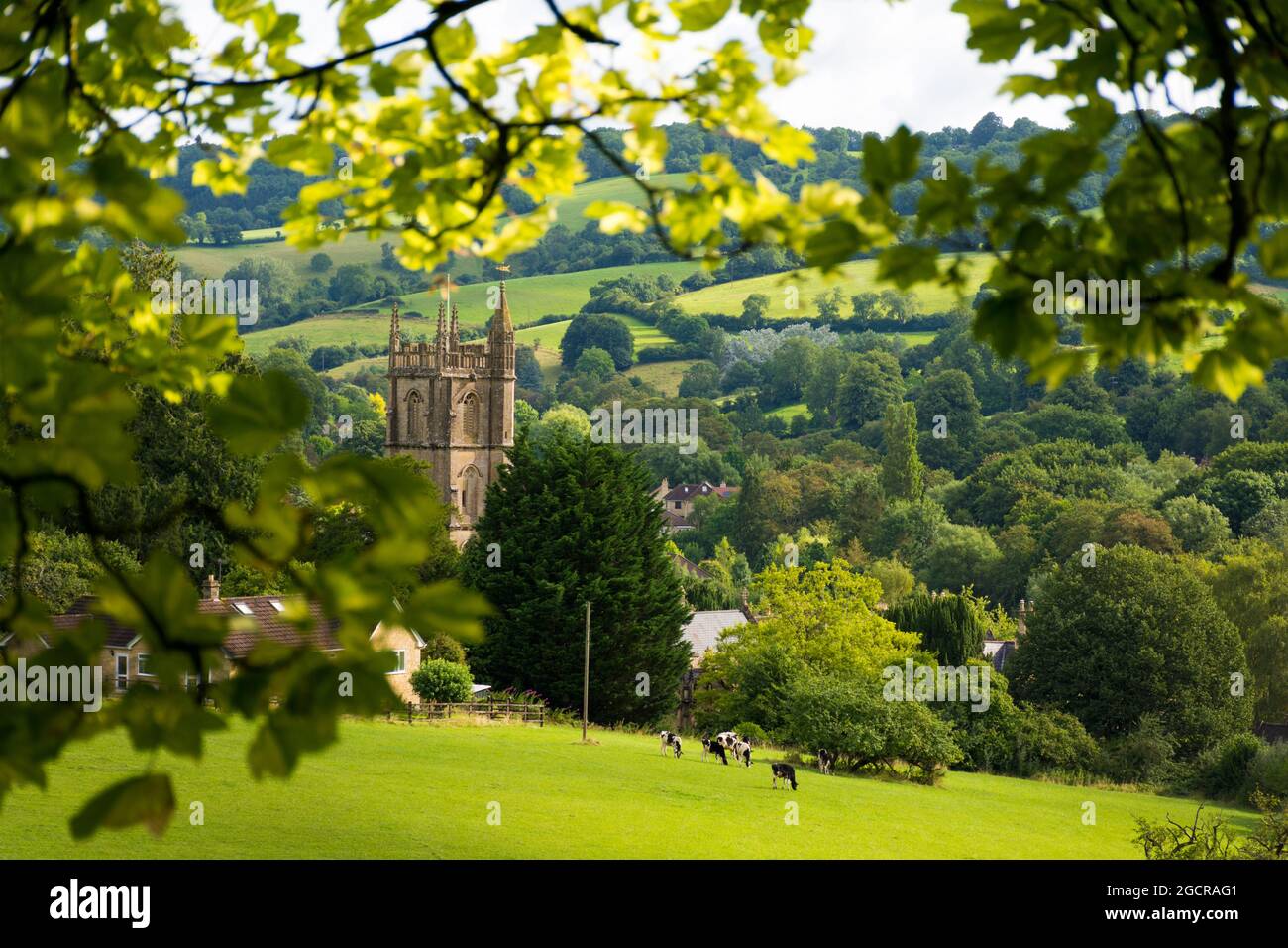 Batheaston, England, UK. The church of St John The Baptist appears in a