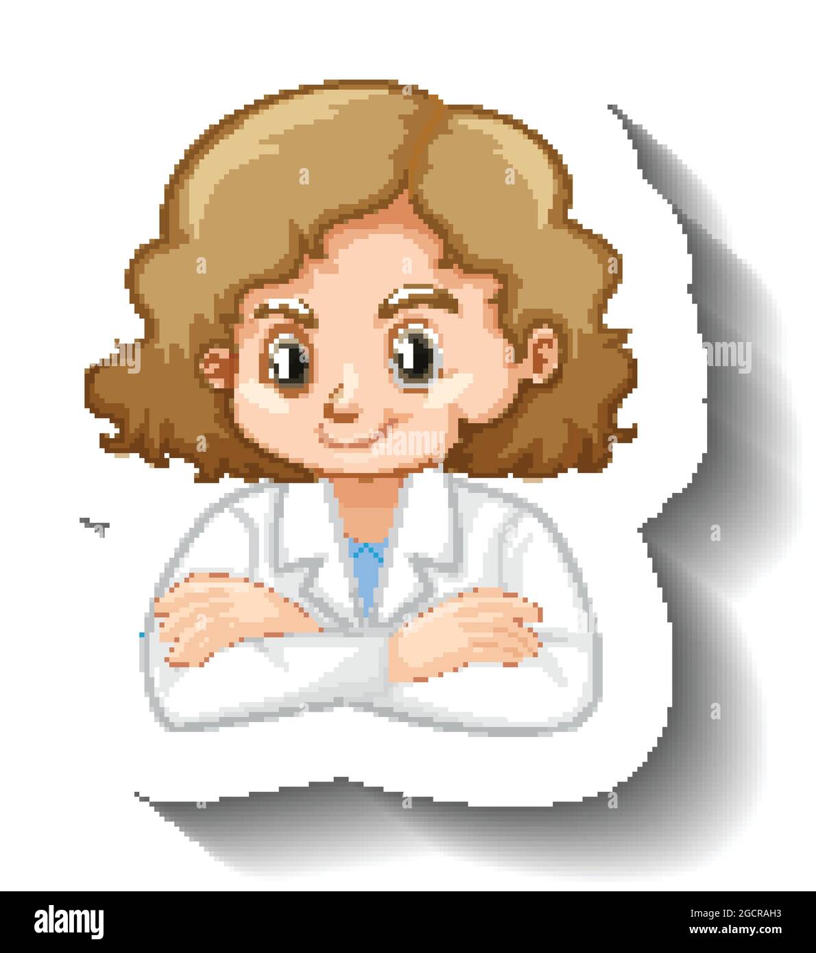 Cartoon character sticker with a girl in science gown illustration ...