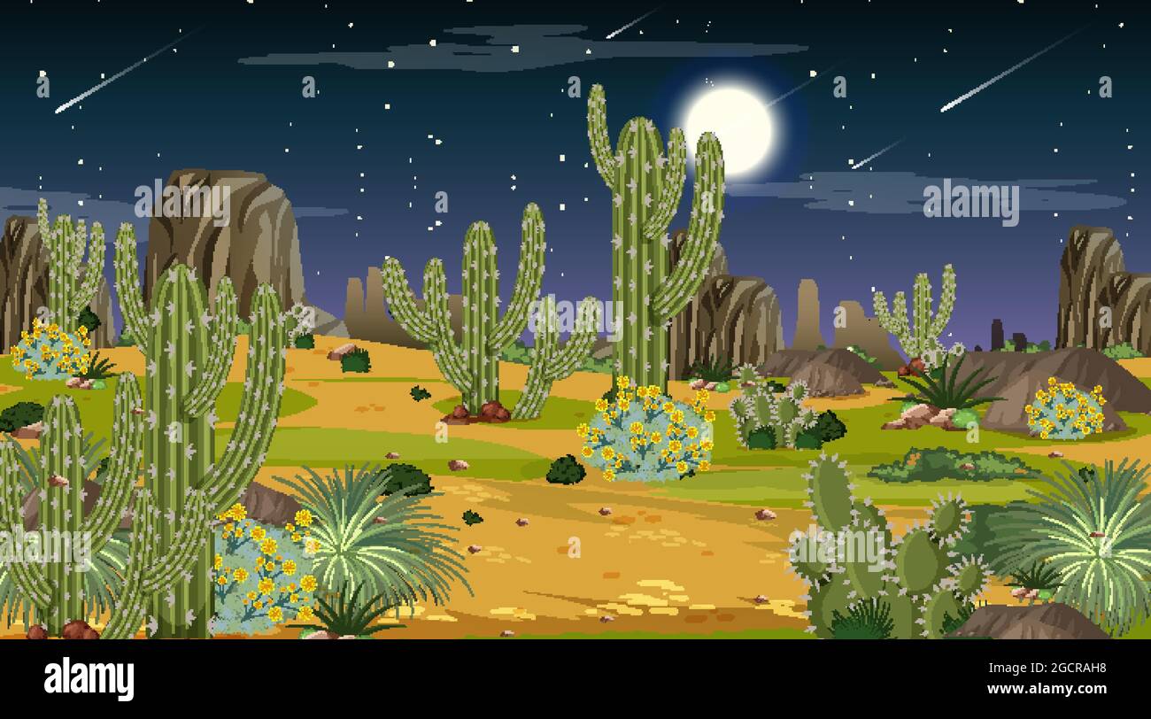 Desert forest landscape at night scene illustration Stock Vector Image ...
