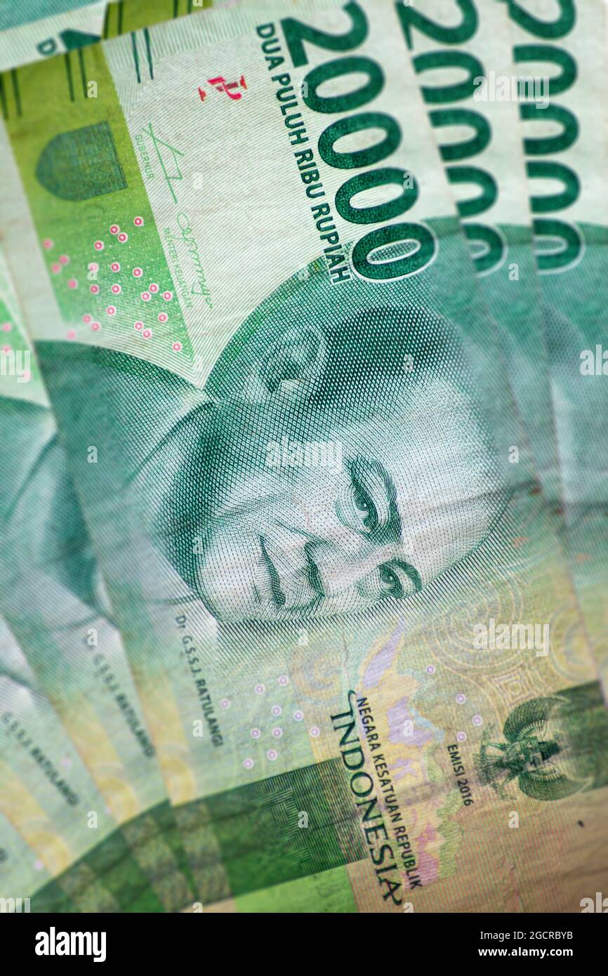 Close up of Indonesian banknotes. Rupih is the indonesian currency ...
