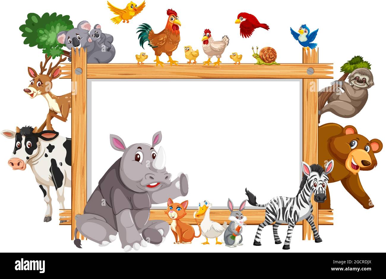 Empty wooden frame with various wild animals illustration Stock Vector ...