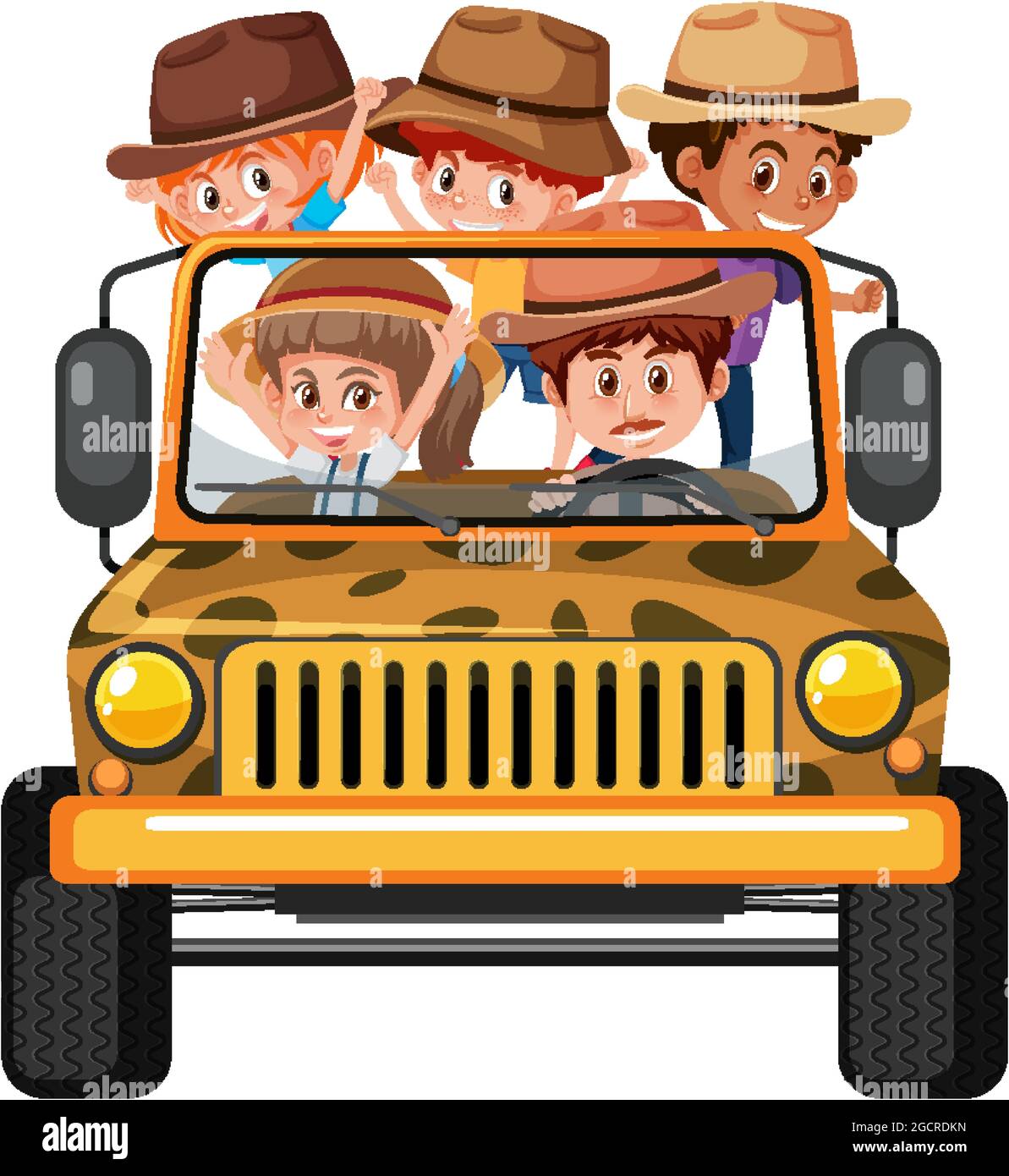 Safari concept with children in the jeep car isolated on white background  illustration Stock Vector Image & Art - Alamy