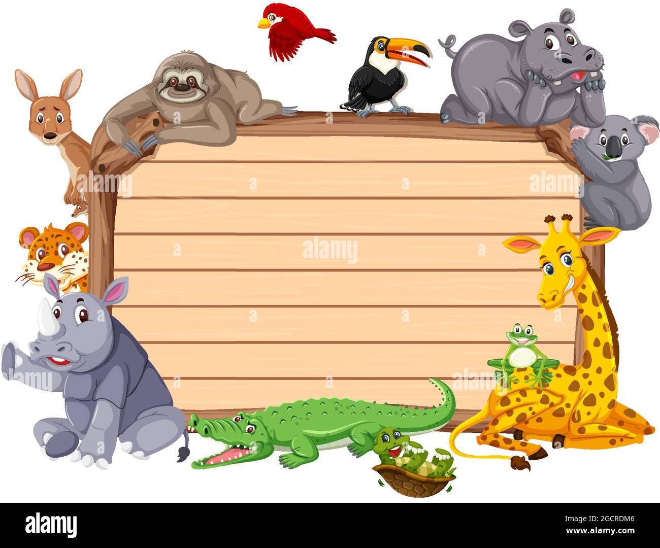 Empty wooden board with various wild animals illustration Stock Vector ...