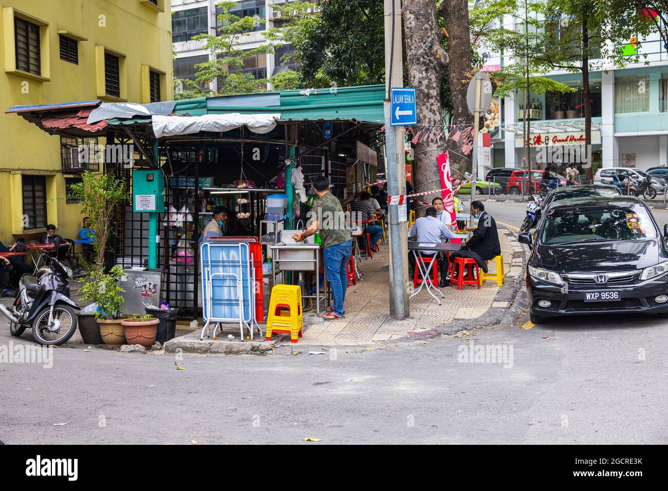 Kuala Lumpur, Malaysia - October 04, 2020: Street food stores in