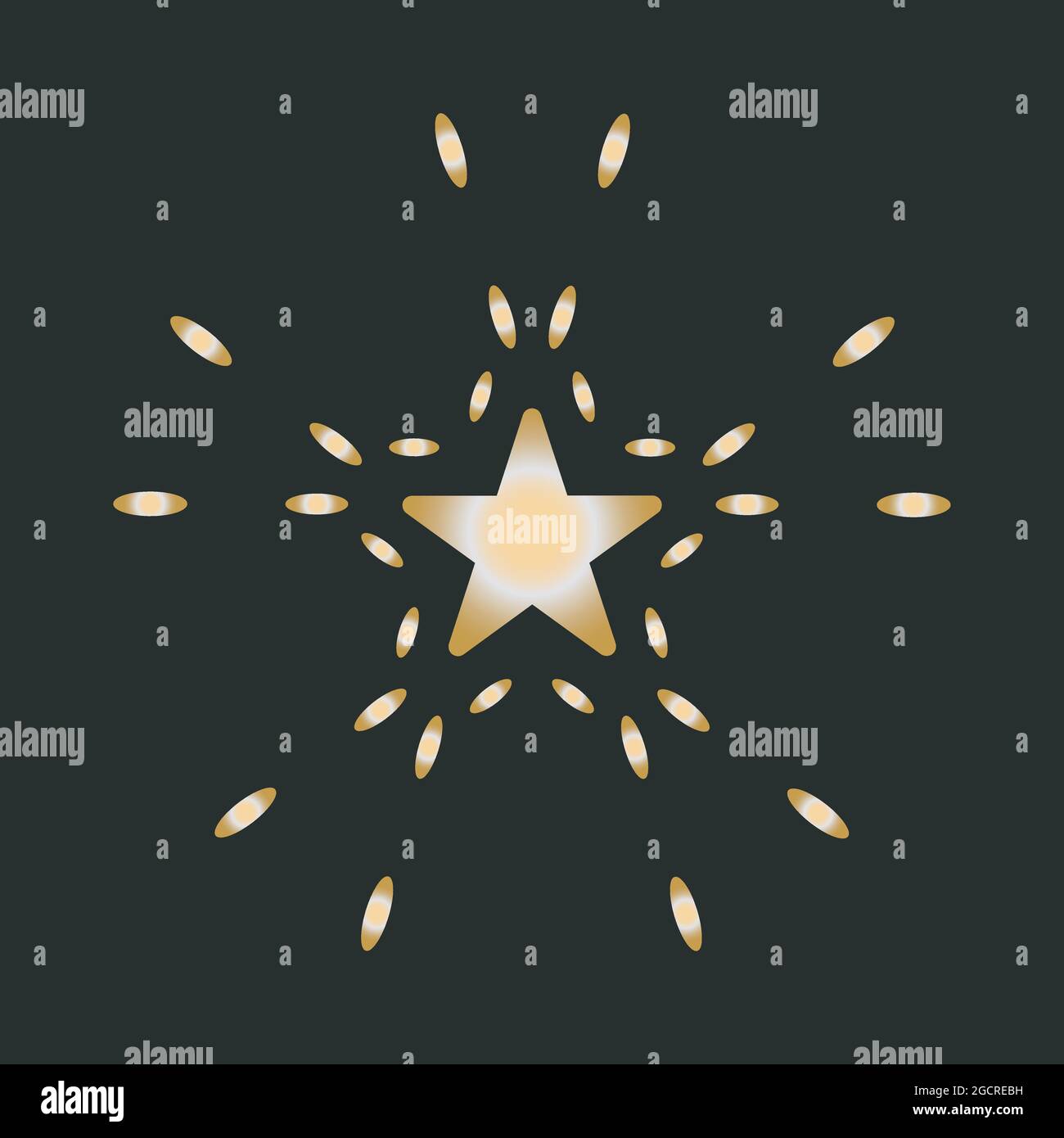 Star shining icon. Gold white gradient. Black background. Vector Stock Vector