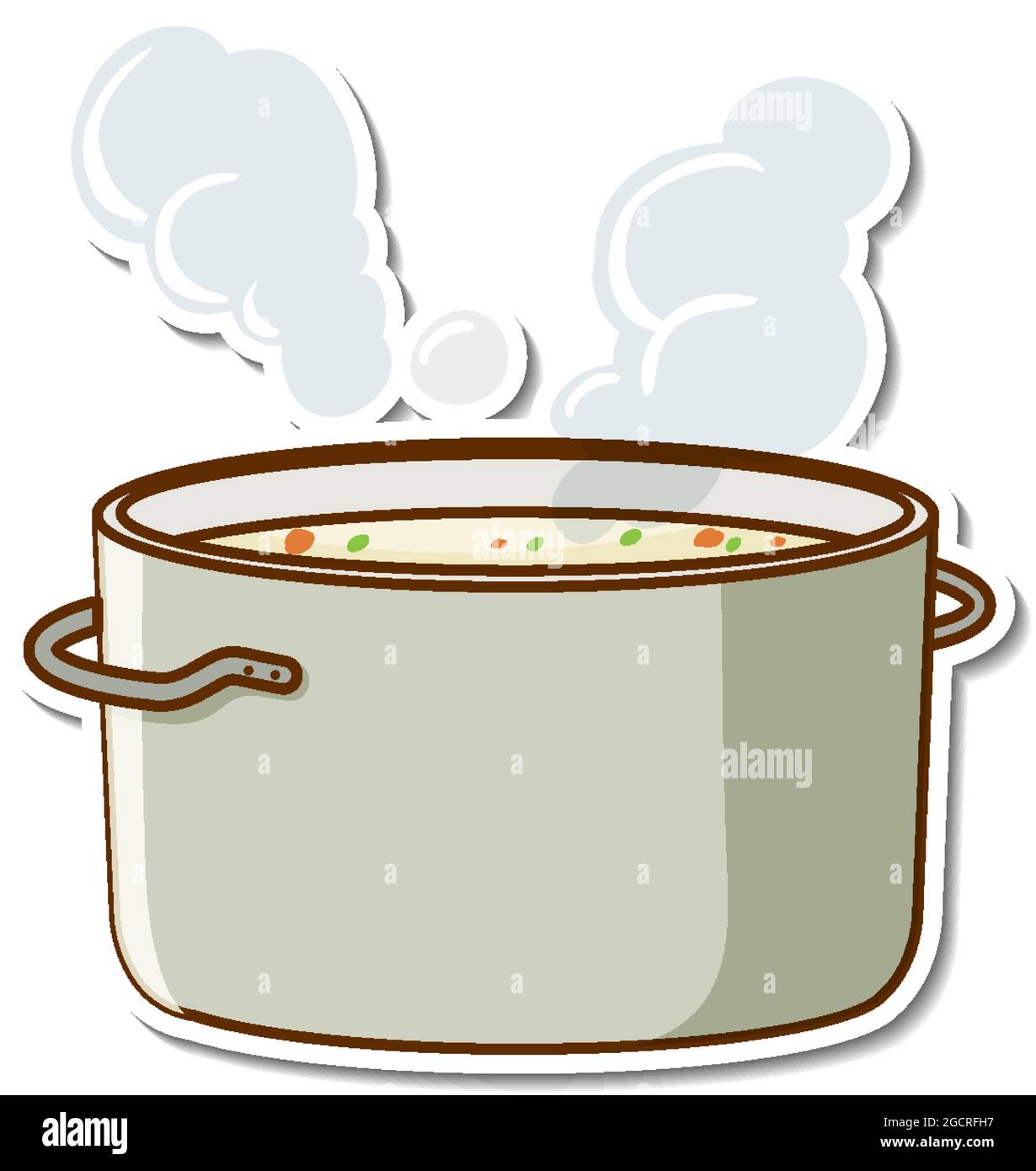Sticker design with boiled soup in a pot isolated illustration Stock