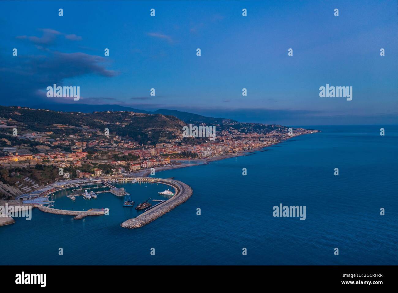 view of Ventimiglia old town and its harbour,  Liguria, Imperia, Italy Stock Photo