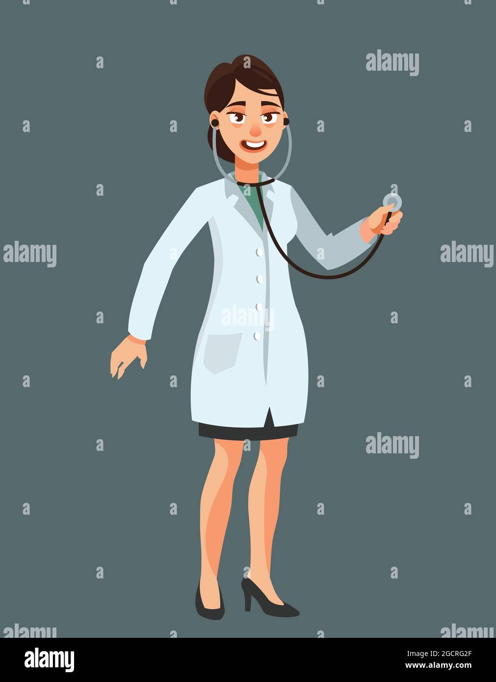 Female doctor holding stethoscope. Woman in cartoon style Stock Vector  Image & Art - Alamy