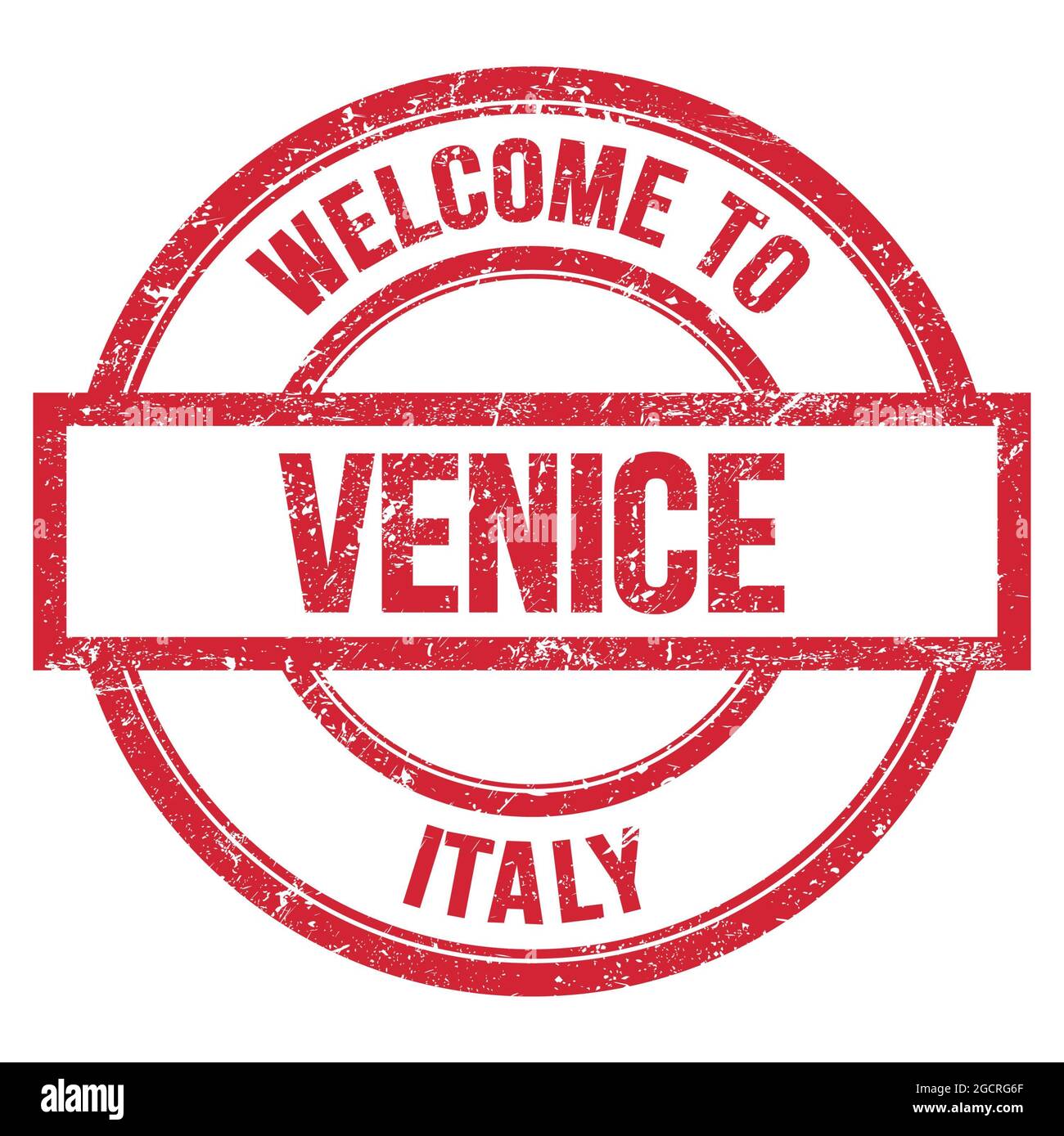 WELCOME TO VENICE - ITALY, words written on red round simple stamp ...