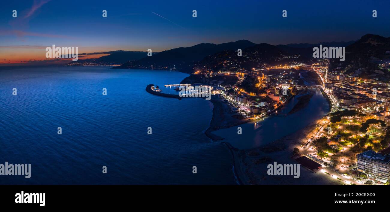 A panoramic view of Ventimiglia and the coastlines of france Stock Photo