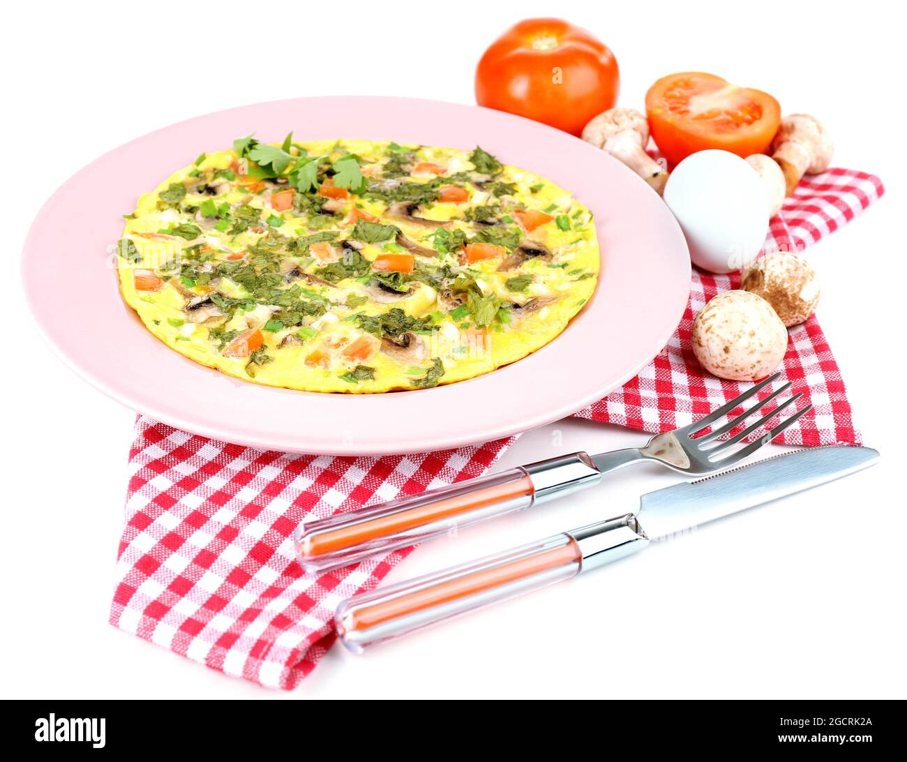 Omelet with mushrooms isolated on white Stock Photo - Alamy
