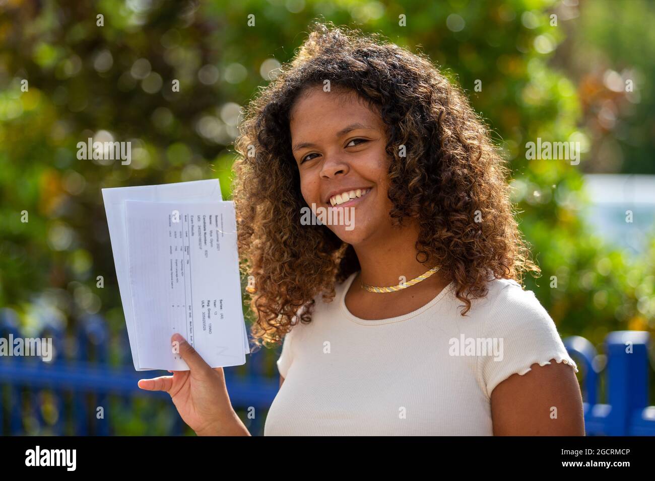 Bromsgrove, Worcs, UK. 10th Aug, 2021. A level student Mya Glynn is happy with her A level results at North Bromsgrove High School, Bromsgrove, Worcestershire. Credit: Peter Lopeman/Alamy Live News Stock Photo