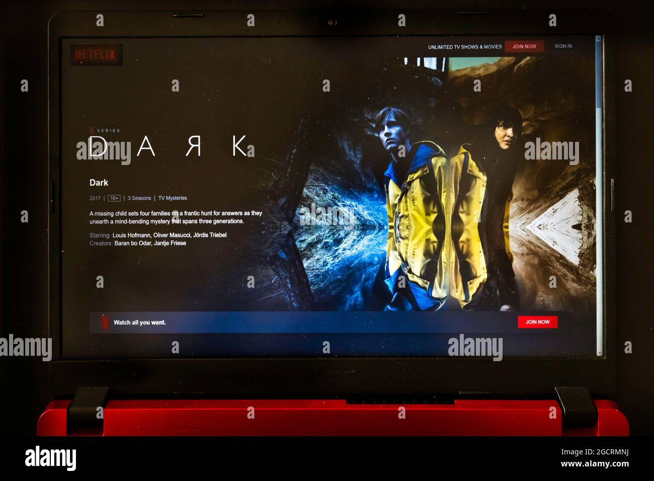 laptop screen with Netflix tv series Dark Stock Photo