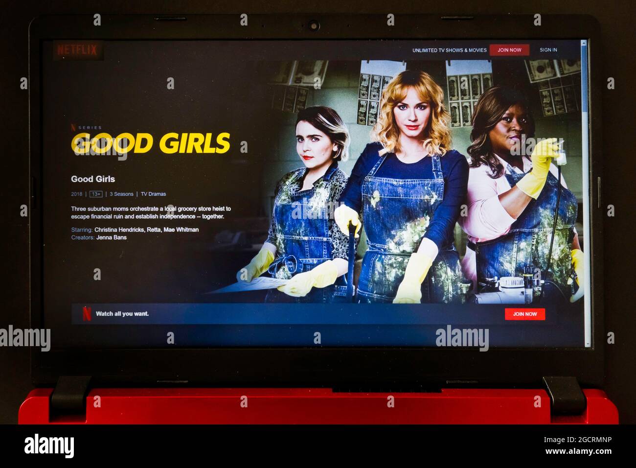 laptop screen with Netflix tv series Good girls Stock Photo
