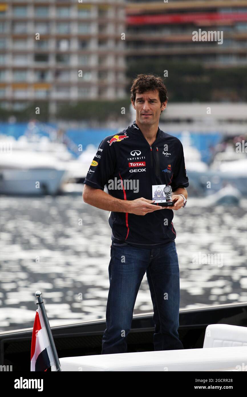 Mark Webber (AUS) Red Bull Racing with the Casio Edifice EFR-520RB Red Bull Racing Limited Edition watch. Monaco Grand Prix, Wednesday 23rd May 2012. Monte Carlo, Monaco. Stock Photo