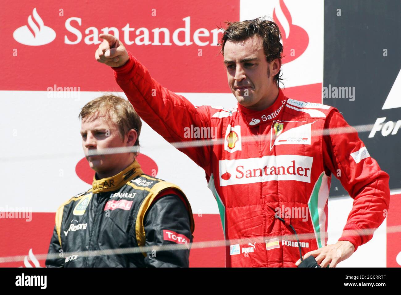 Race winner Fernando Alonso (ESP) Ferrari celebrates on the podium. European Grand Prix, Sunday 24th June 2012. Valencia, Spain. Stock Photo