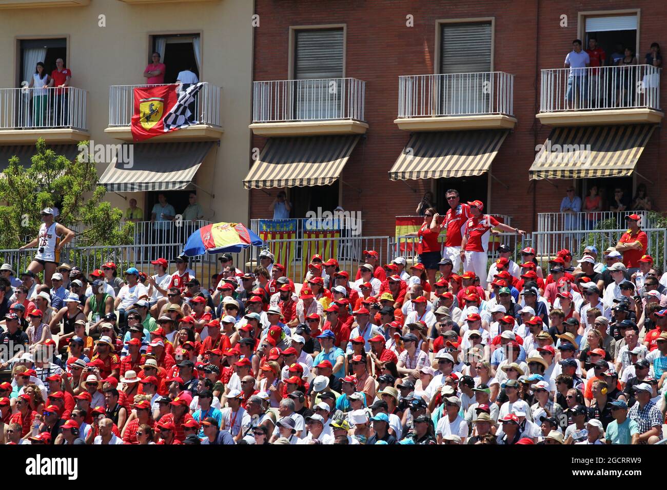 Fans in the grandstands and surrounding buildings. European Grand Prix, Sunday 24th June 2012. Valencia, Spain. Stock Photo