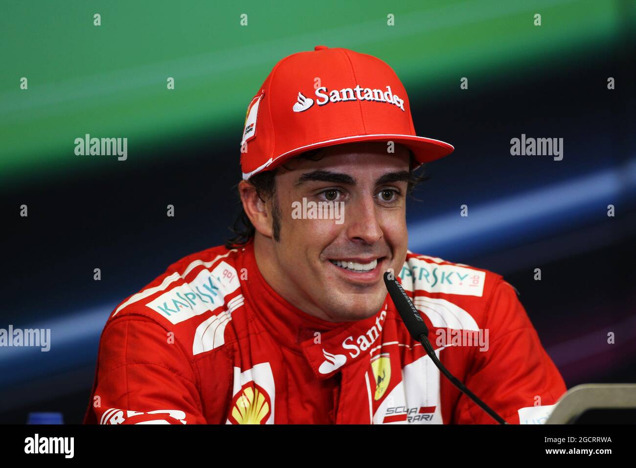 Race winner Fernando Alonso (ESP) Ferrari in the FIA Press Conference. European Grand Prix, Sunday 24th June 2012. Valencia, Spain. Stock Photo
