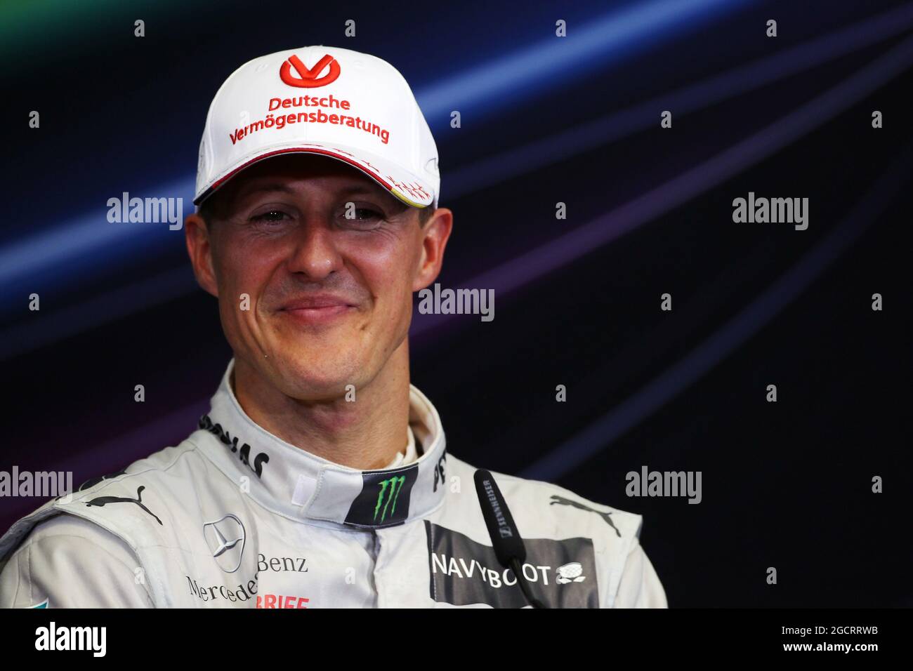 Third placed Michael Schumacher (GER) Mercedes AMG F1 in the FIA Press Conference. European Grand Prix, Sunday 24th June 2012. Valencia, Spain. Stock Photo