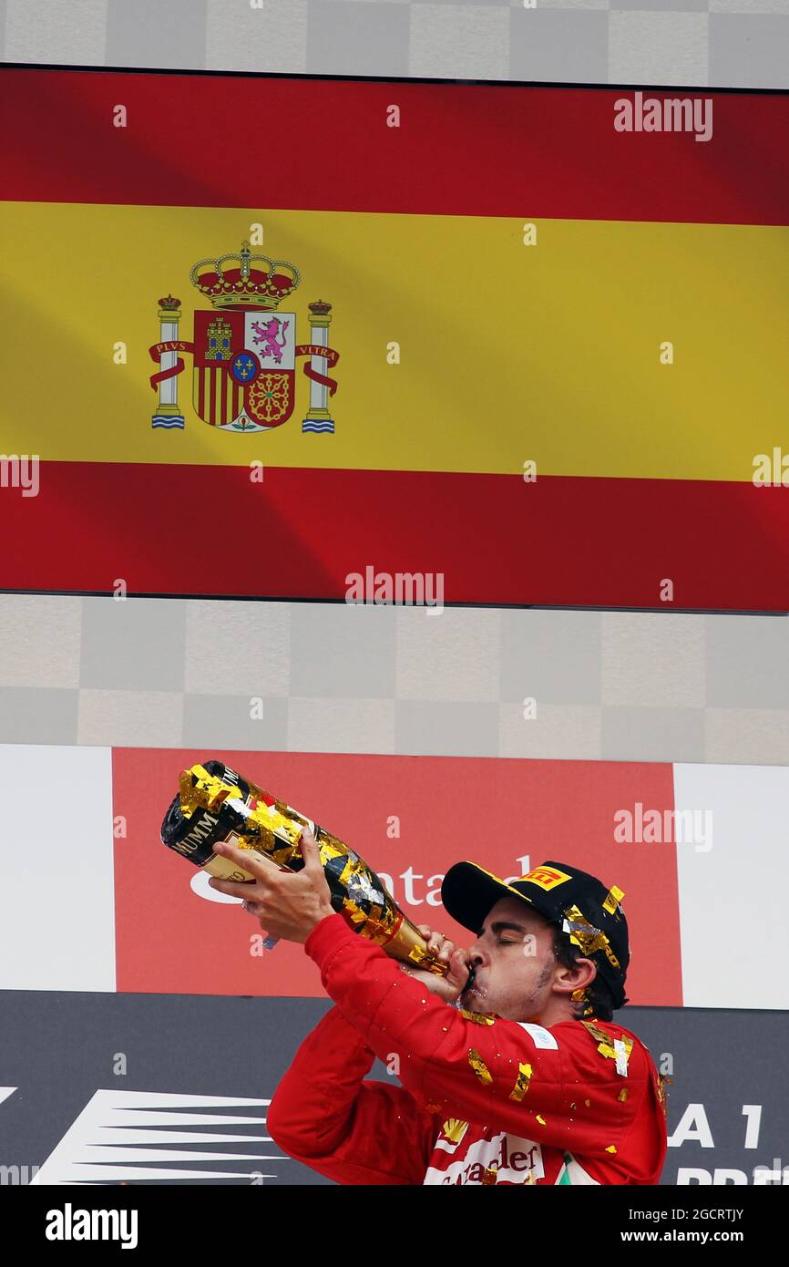 Race winner Fernando Alonso (ESP) Ferrari celebrates on the podium. German Grand Prix, Sunday 22nd July 2012. Hockenheim, Germany. Stock Photo