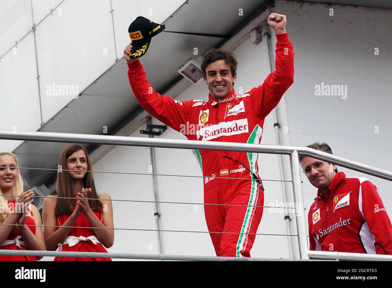 Race winner Fernando Alonso (ESP) Ferrari celebrates on the podium. German Grand Prix, Sunday 22nd July 2012. Hockenheim, Germany. Stock Photo