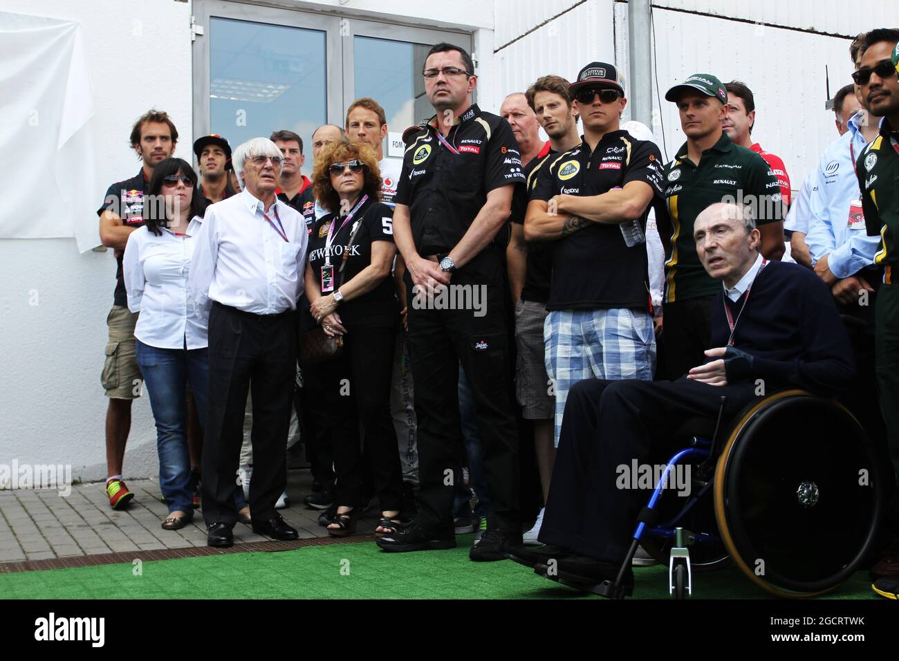 Bernie Ecclestone (GBR) CEO Formula One Group (FOM), drivers and key team personnel pay their respects to the Hungarian GP Promoter Tamas Frank, who died last month. Hungarian Grand Prix, Saturday 28th July 2012. Budapest, Hungary. Stock Photo