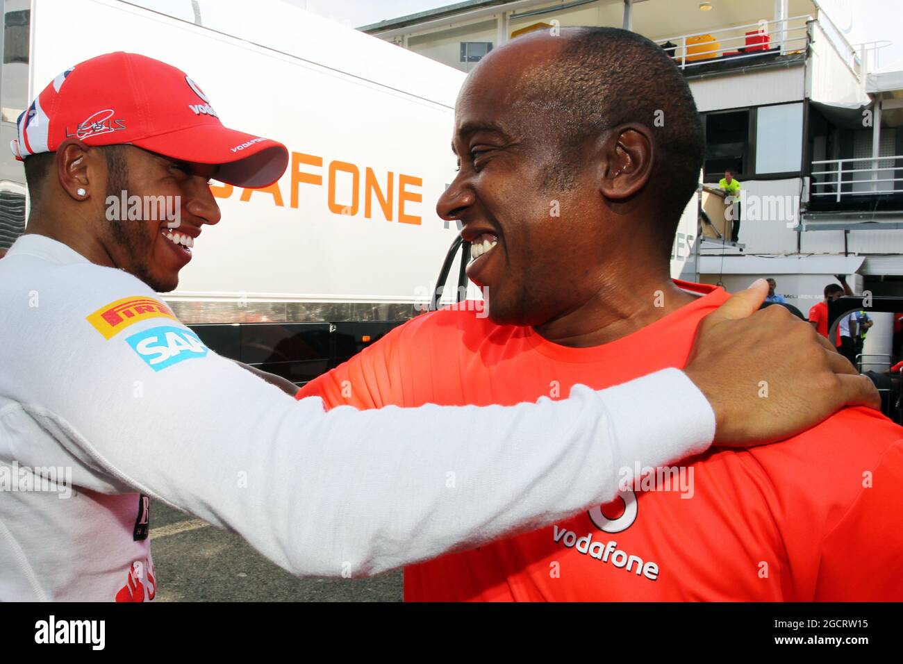 Race winner Lewis Hamilton (GBR) McLaren celebrates with his father ...