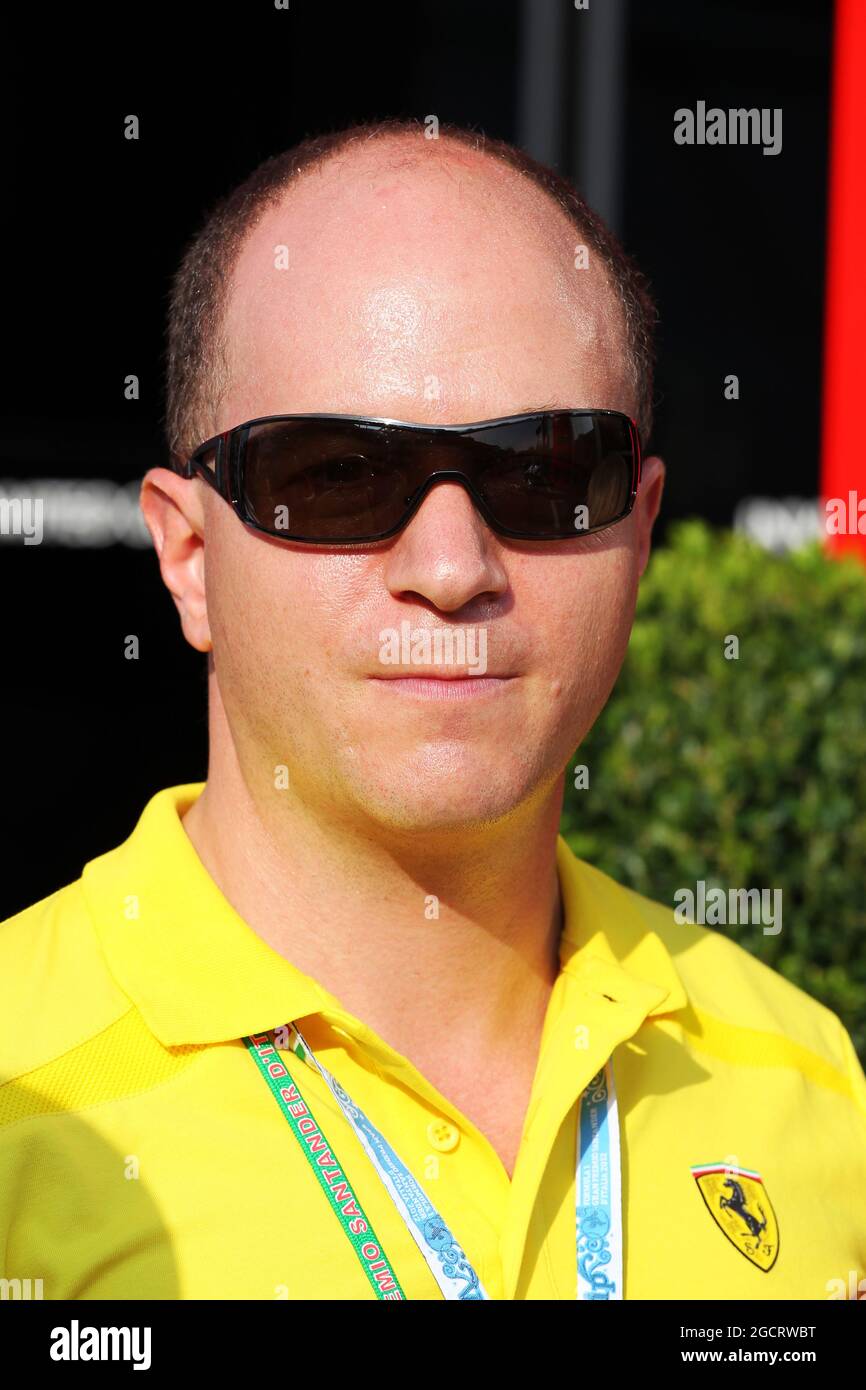 Benjamin Sloss Treynor (USA) Vice-President Google Management Group is presented with a Ferrari 512 he won in an auction to raise funds for victims of the Italian earthquake. Italian Grand Prix, Saturday 8th September 2012. Monza Italy. Stock Photo