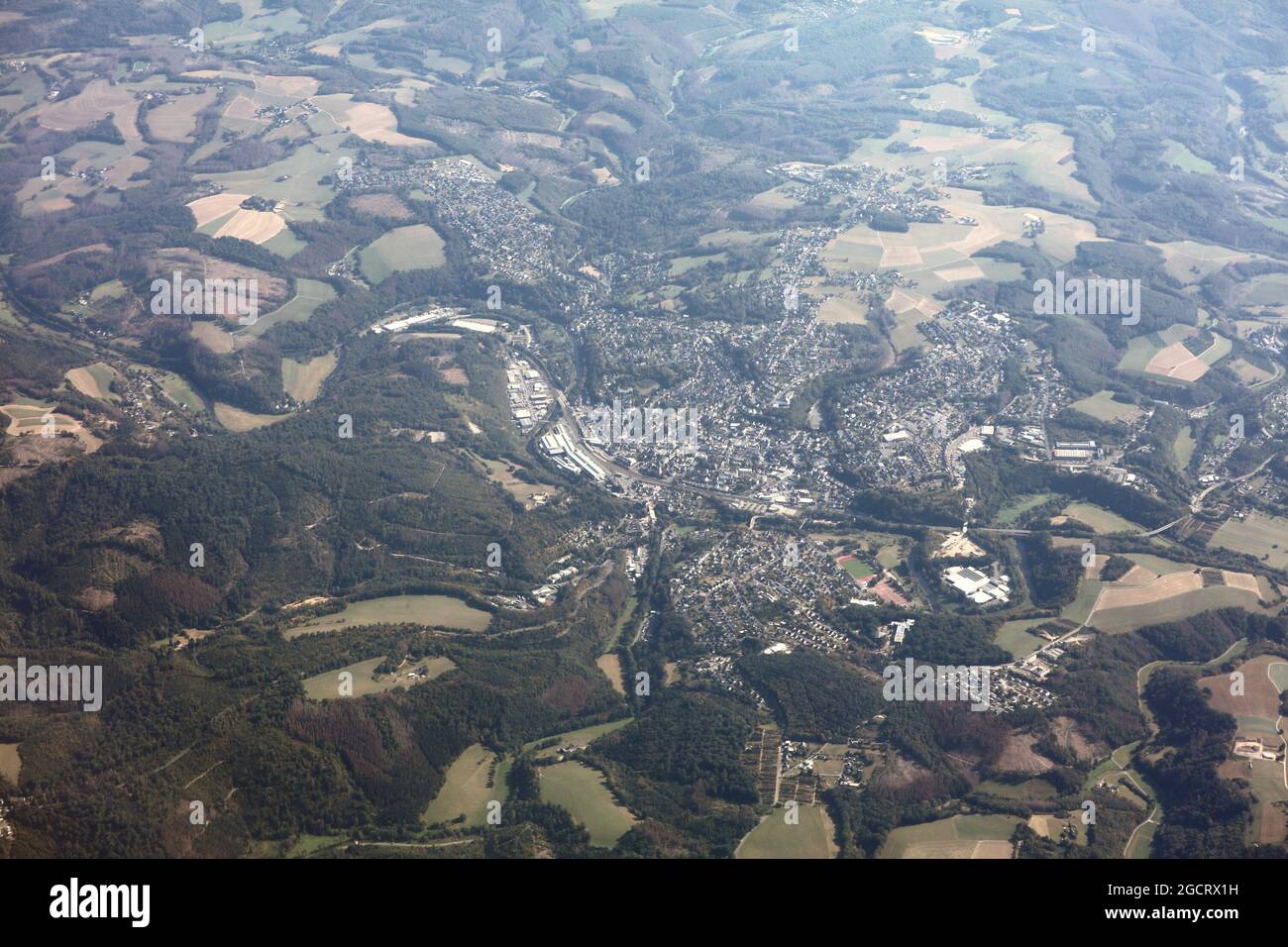 Wissen town (Altenkirchen district) aerial view in Germany. Stock Photo