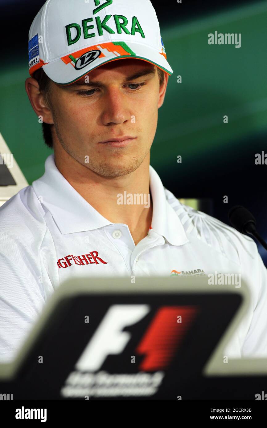 Nico Hulkenberg (GER) Sahara Force India F1 in the FIA Press Conference. Indian Grand Prix, Thursday 25th October 2012. Greater Noida, New Delhi, India. Stock Photo