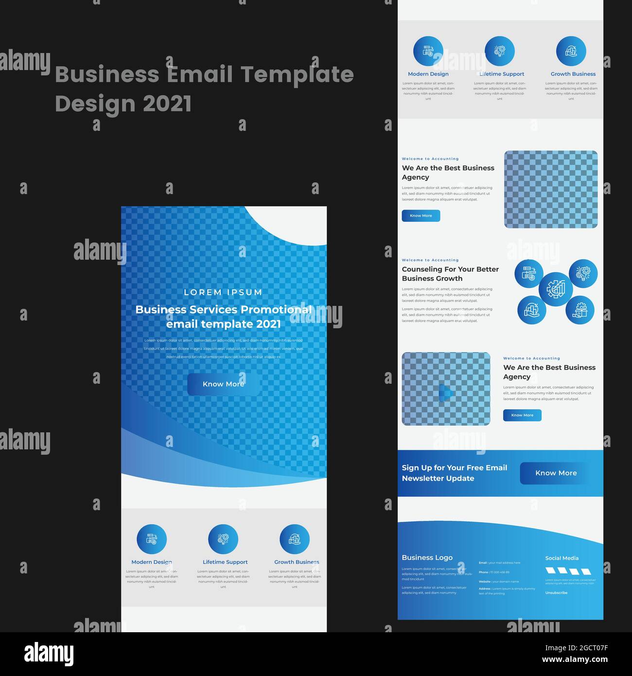 Responsive email templates Mailchimp email marketing template Stock Vector