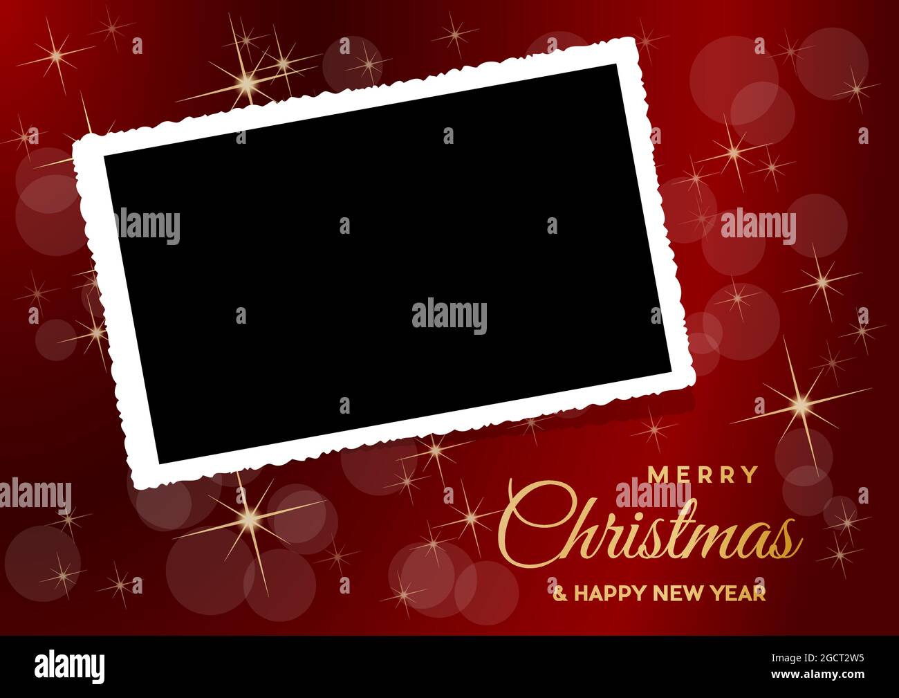 Christmas background with photo, blank frame. Vector template with picture to insert Stock Vector