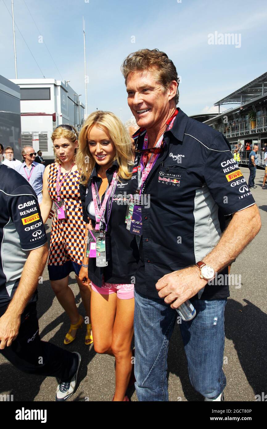 David Hasselhoff (USA) Actor with girlfriend Hayley Roberts (GBR). Italian Grand Prix, Saturday 7th September 2013. Monza Italy. Stock Photo