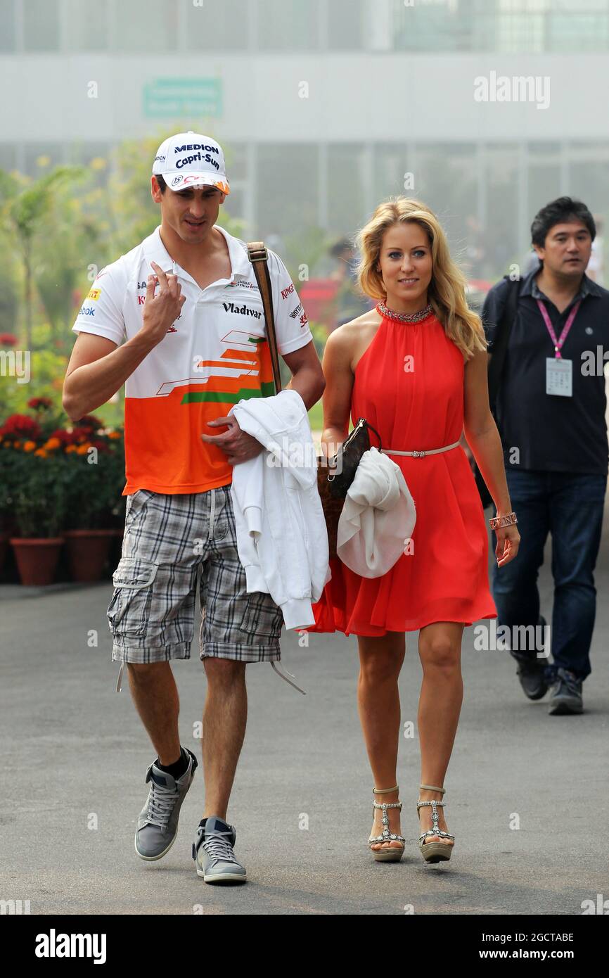 Adrian Sutil (GER) Sahara Force India F1 with girlfriend Jennifer Becks (GER). Indian Grand Prix, Saturday 26th October 2013. Greater Noida, New Delhi, India. Stock Photo