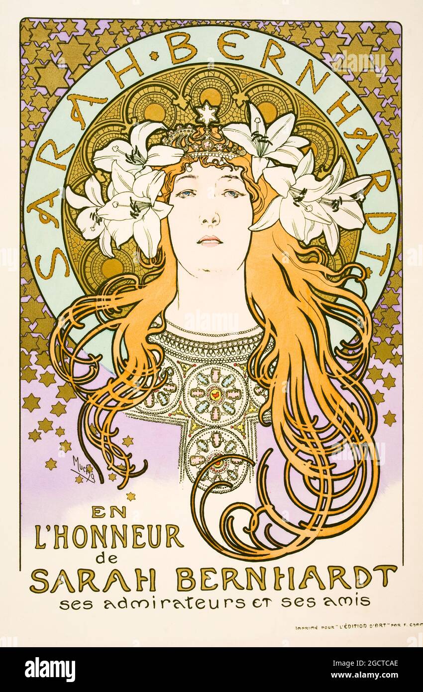 Sarah Bernhardt, In honor of Sarah Bernhardt, her admirers and friends, poster, 1896 by Alphonse Mucha Stock Photo