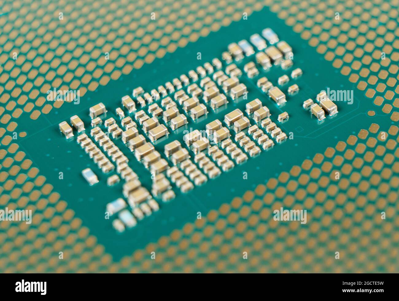 Top view computer processor texture background. CPU. Central processor unit. Computer hardware technology. Integrated communication processor. Informa Stock Photo