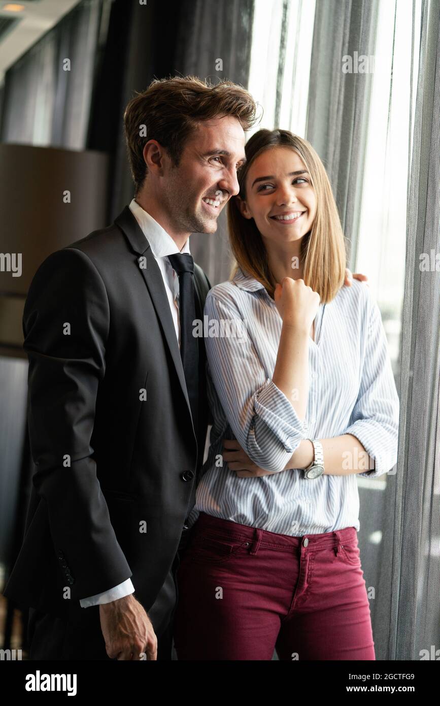 Young loving happy couple have fun smiling and talking Stock Photo