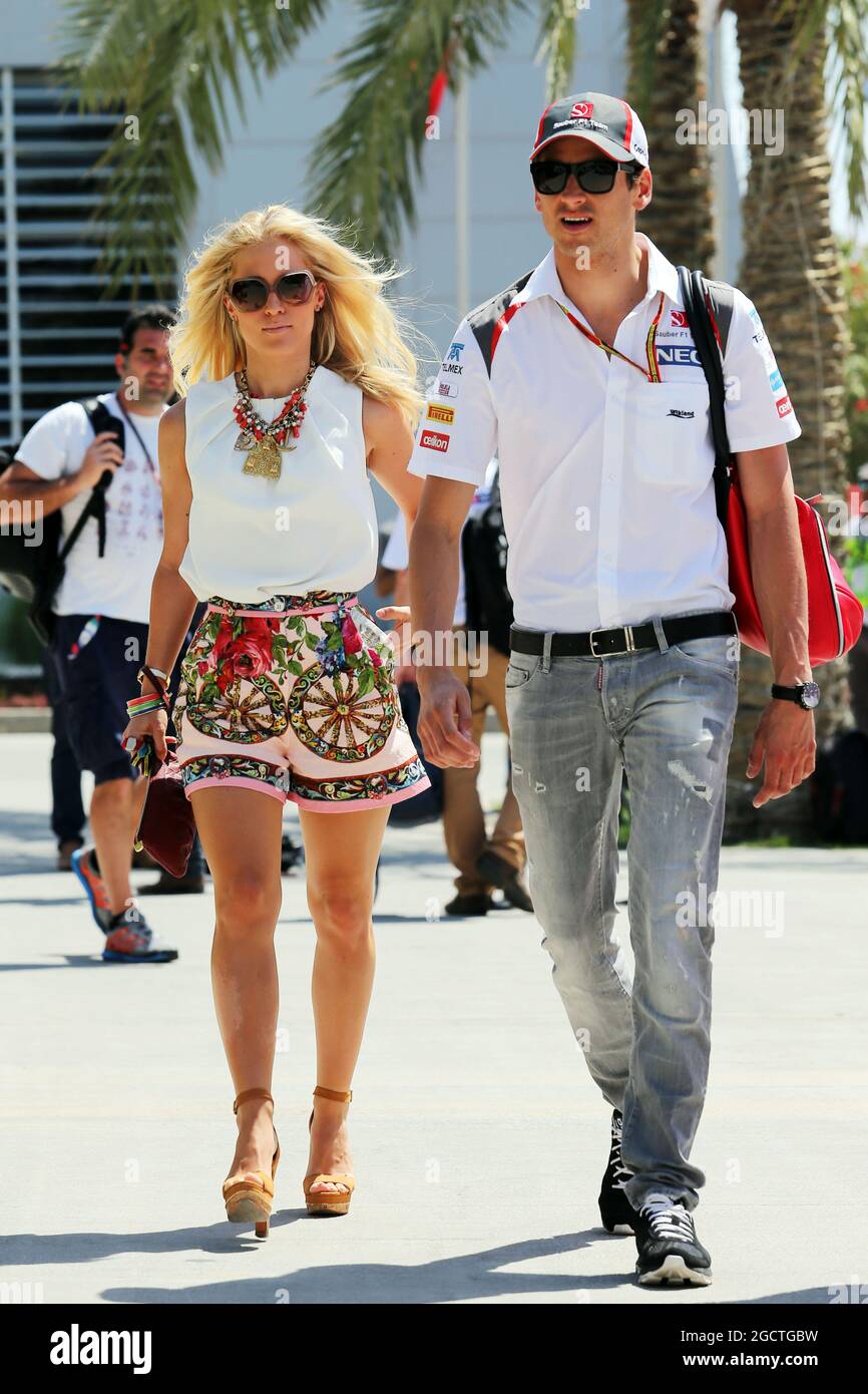 Adrian Sutil (GER) Sauber with his girlfriend Jennifer Becks (GER). Bahrain  Grand Prix, Saturday 5th April 2014. Sakhir, Bahrain Stock Photo - Alamy