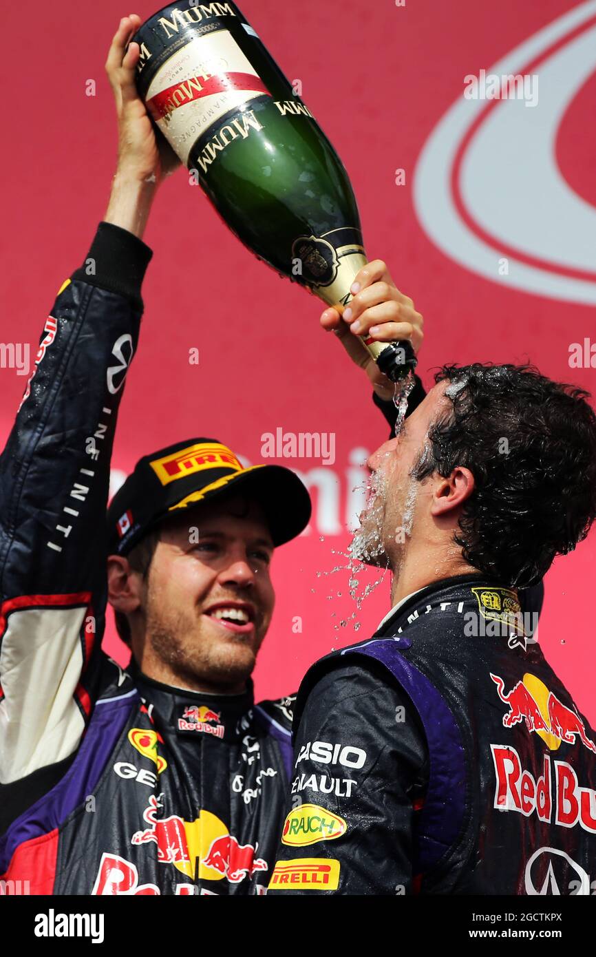 Red bull racing celebrates on podium team mate sebastian vettel hi-res ...