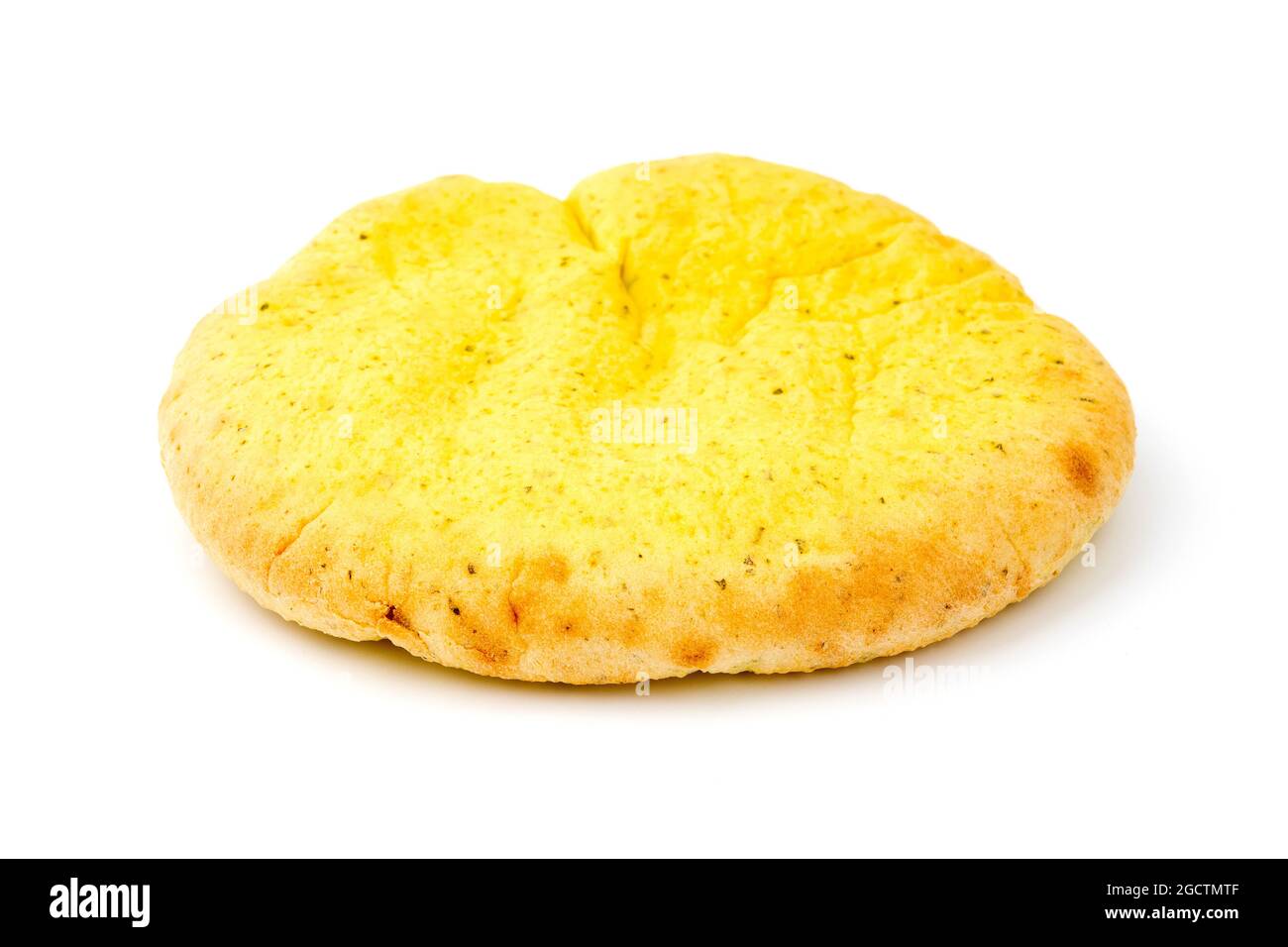 Garlic and Coriander Flatbread on a white background Stock Photo