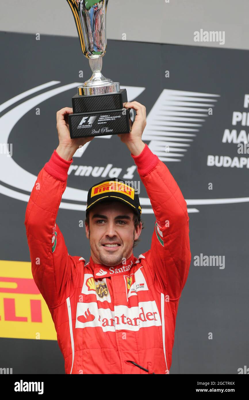 Fernando Alonso (ESP) Ferrari celebrates his second position on the podium.  Hungarian Grand Prix, Sunday 27th July 2014. Budapest, Hungary Stock Photo  - Alamy