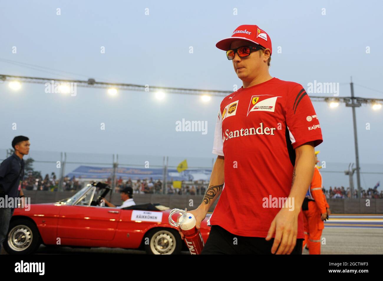 Kimi Raikkonen (FIN) Ferrari on the drivers parade. Singapore Grand Prix, Sunday 21st September 2014. Marina Bay Street Circuit, Singapore. Stock Photo