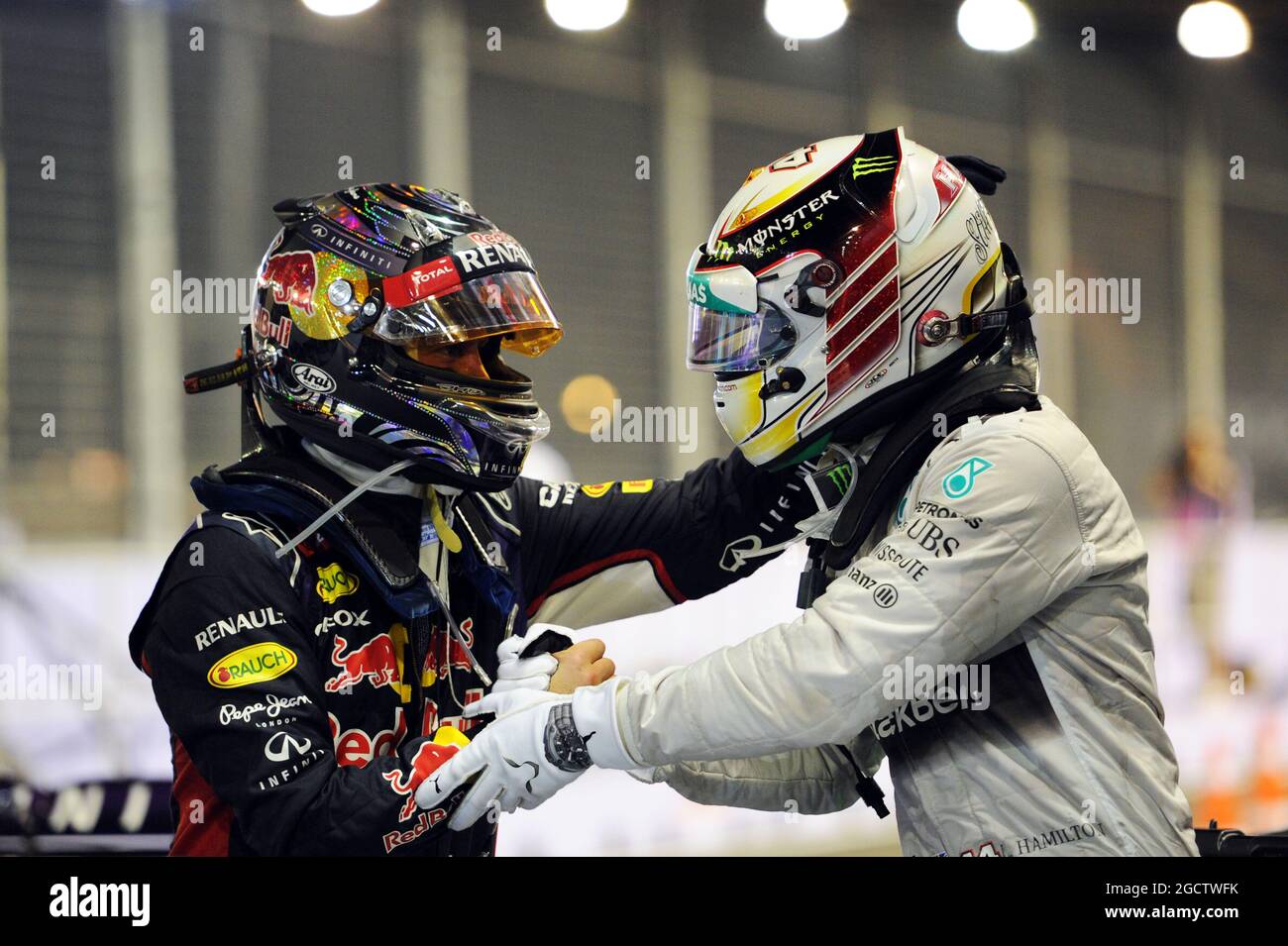 (L to R): Second placed Sebastian Vettel (GER) Red Bull Racing ...