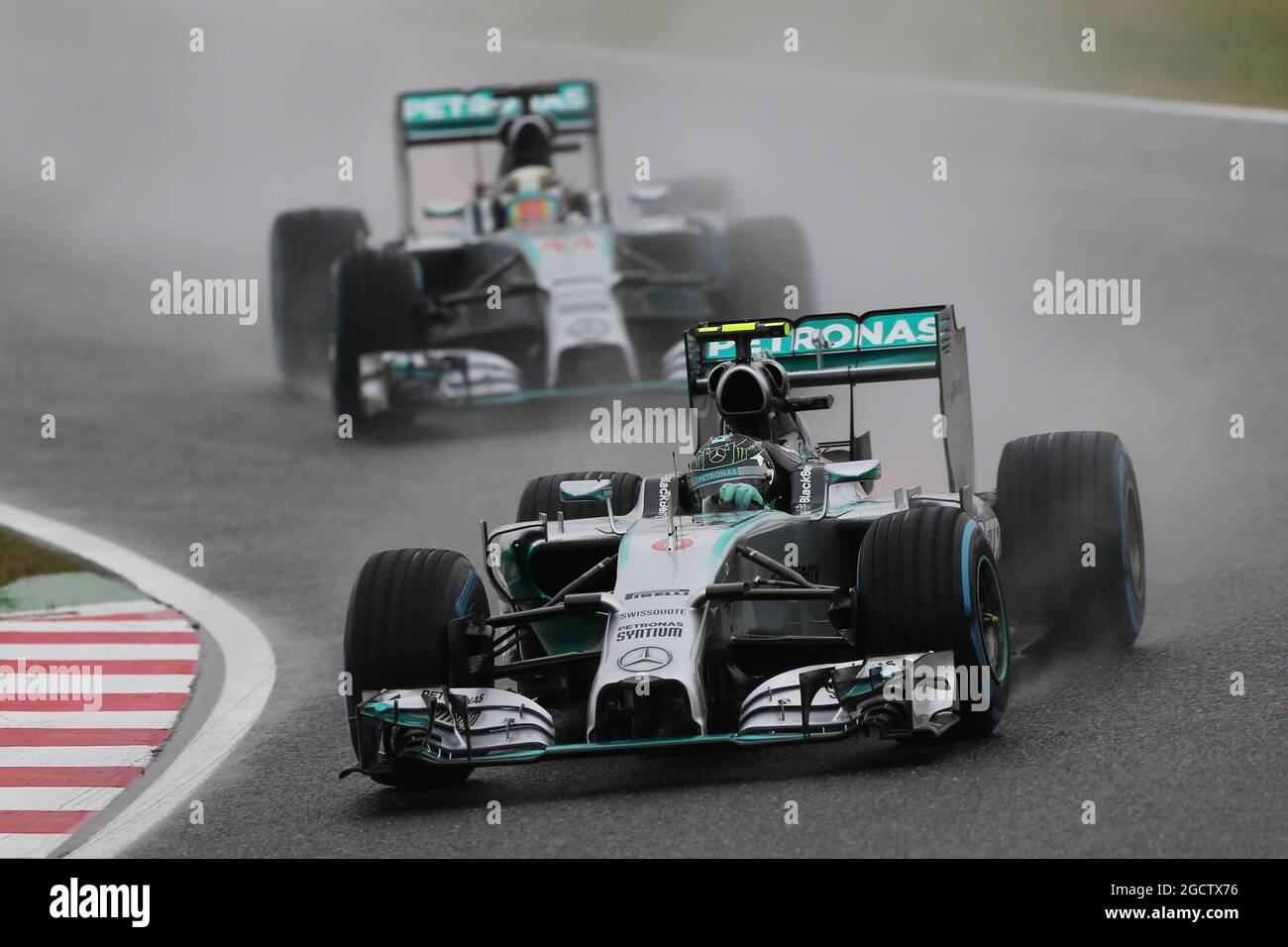 Nico Rosberg Ger Mercedes Amg F1 W05 Leads Team Mate Lewis Hamilton Gbr Mercedes Amg F1 W05 Japanese Grand Prix Sunday 5th October 14 Suzuka Japan Stock Photo Alamy