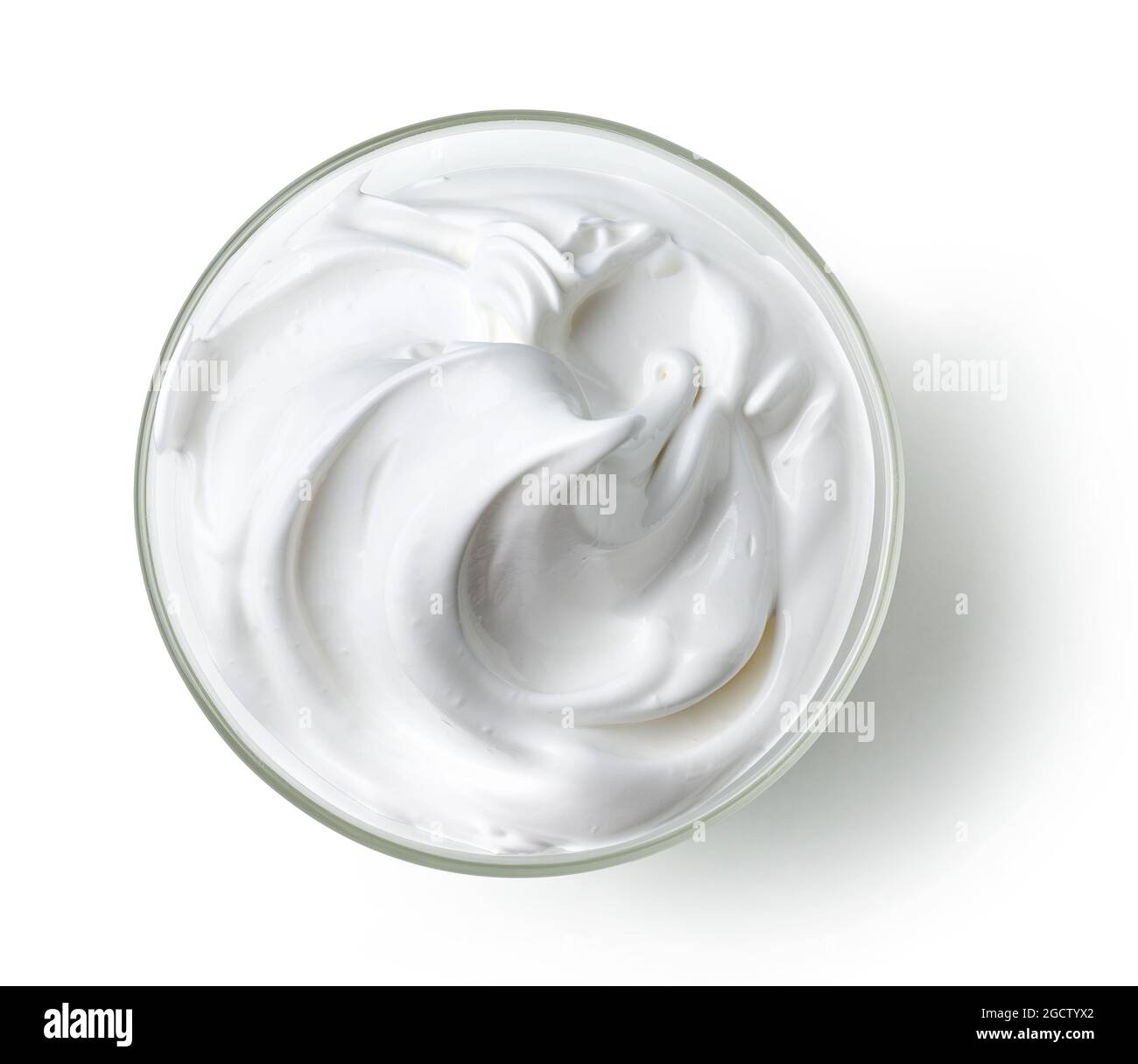 bowl of whipped egg whites and sugar cream isolated on white background