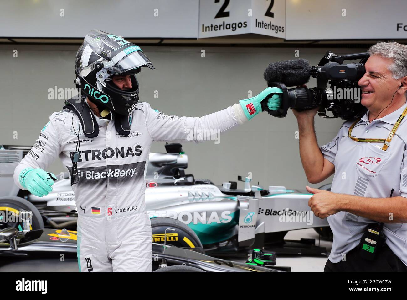 Nico Rosberg (GER) Mercedes AMG F1 celebrates his pole position in parc  ferme. Brazilian Grand Prix, Saturday 8th November 2014. Sao Paulo, Brazil  Stock Photo - Alamy