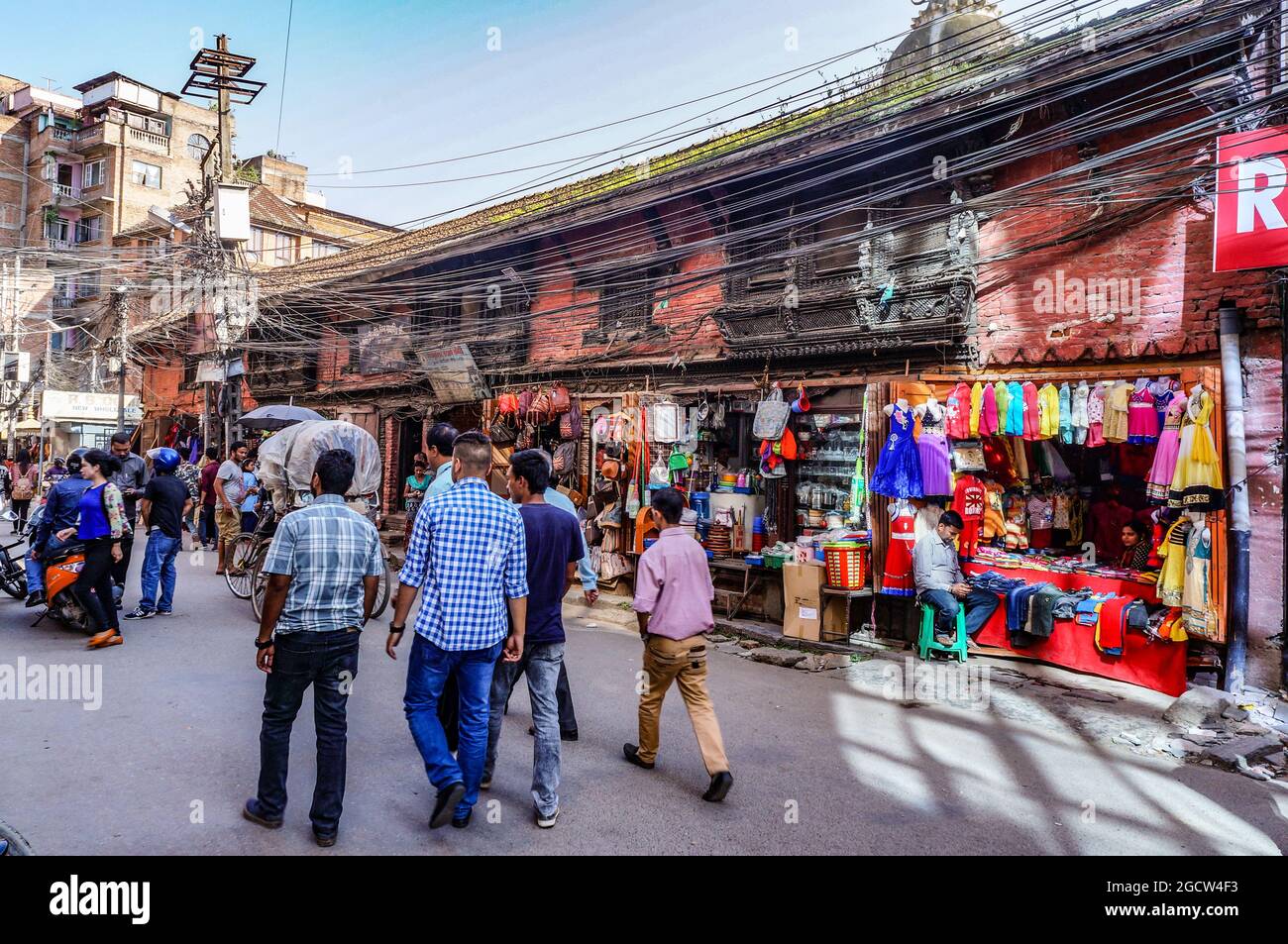 Traditional Nepalese brick building on a street in Kathmandu, Nepal Stock Photo