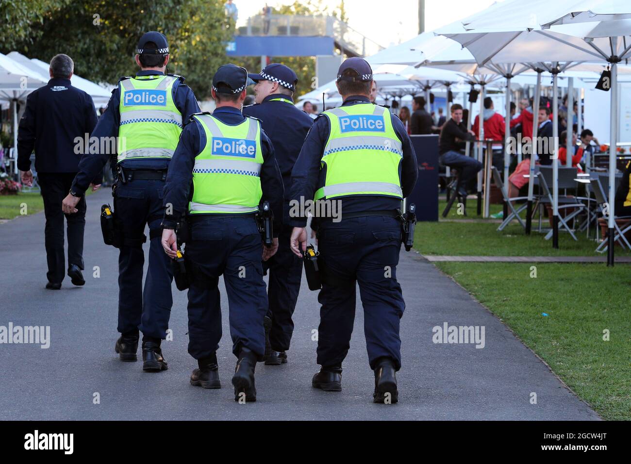 Police in the paddock. Australian Grand Prix, Friday 13th March 2015. Albert Park, Melbourne, Australia. Stock Photo